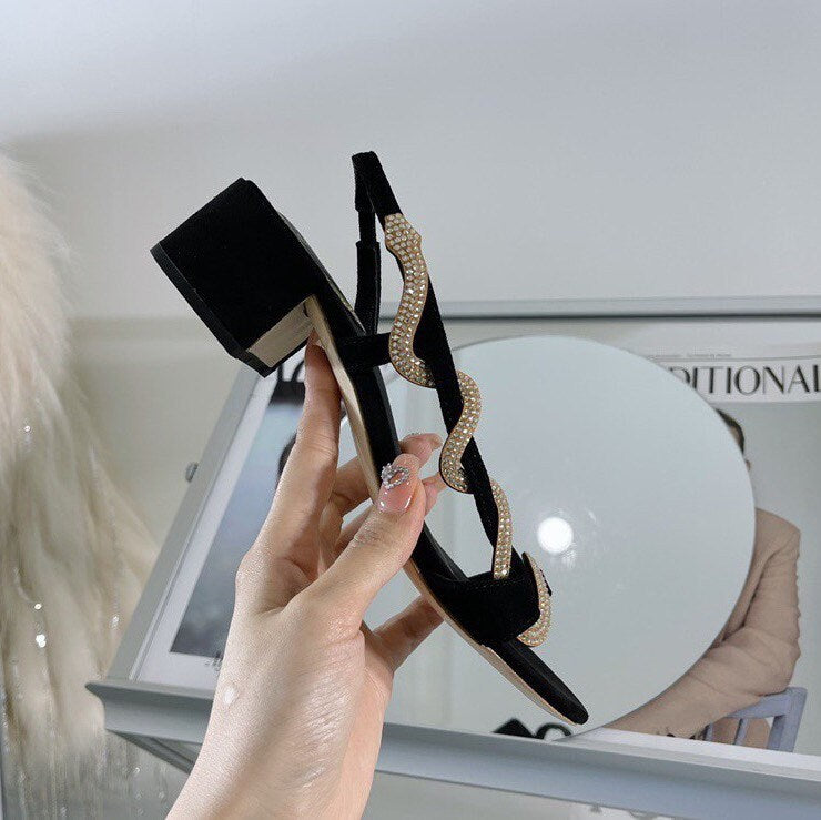 Snake Open Toe Sandals High Heel Sandal Shoes Jewels Wedding Shoes Dress Sandal With Snake Margot Black