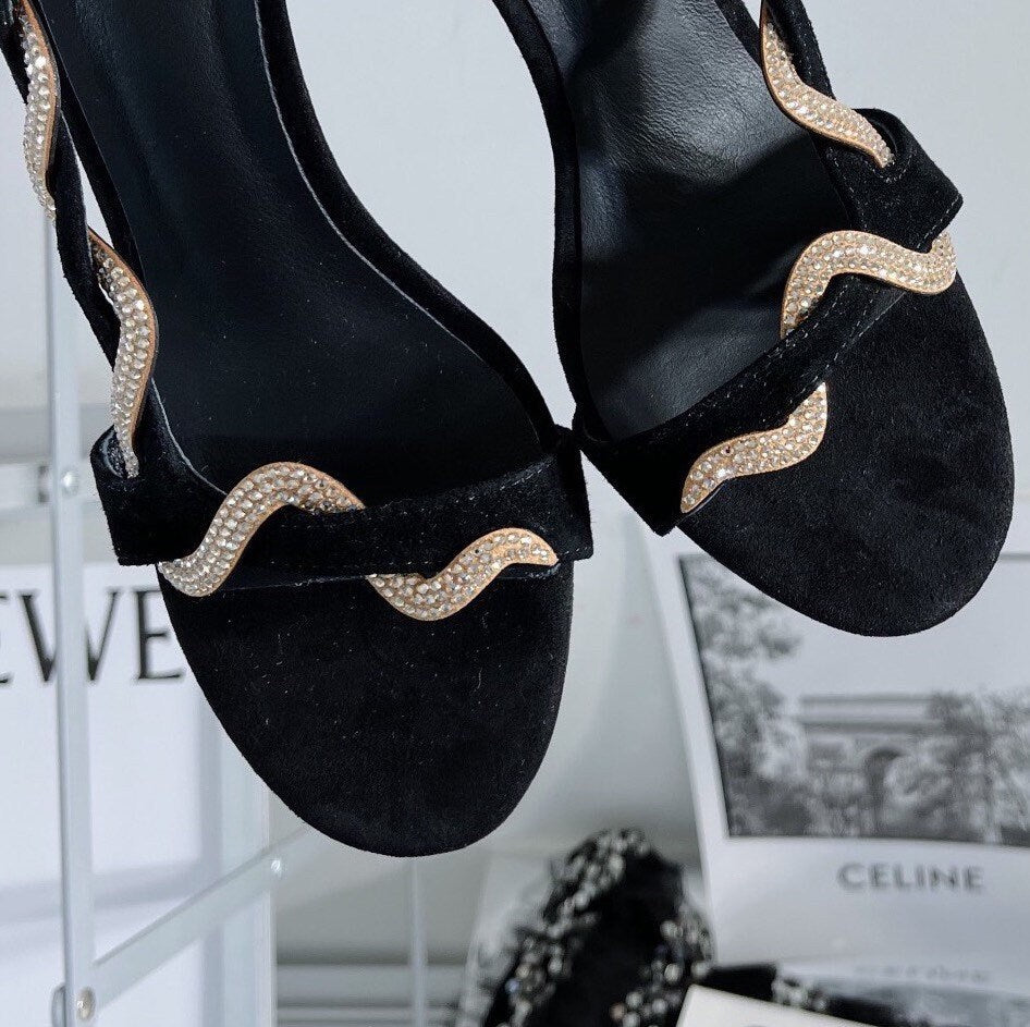 Snake Open Toe Sandals High Heel Sandal Shoes Jewels Wedding Shoes Dress Sandal With Snake Margot Black