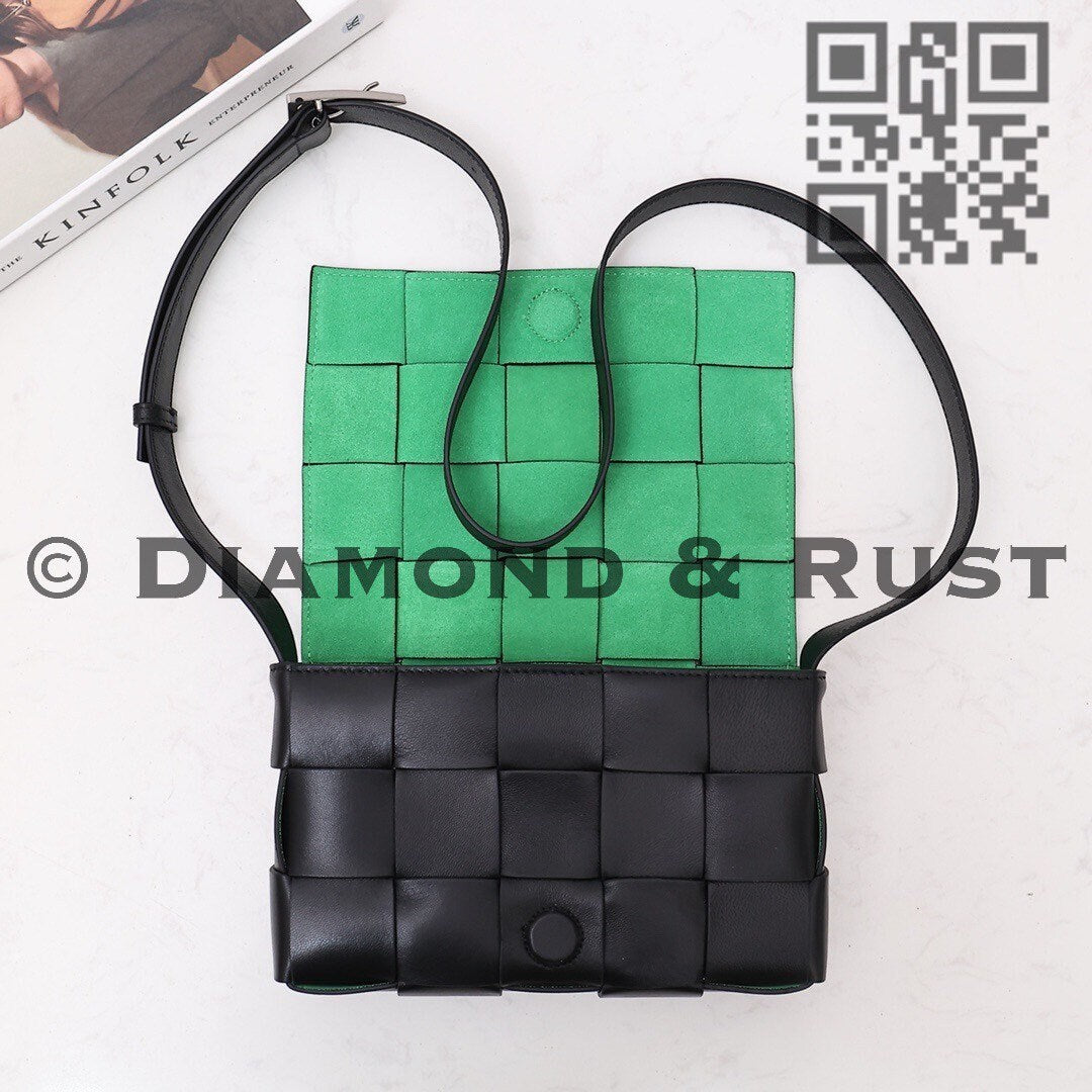 Cassette Bag In Contrast Color  # 2248 Black-Green Napa Smooth Leather