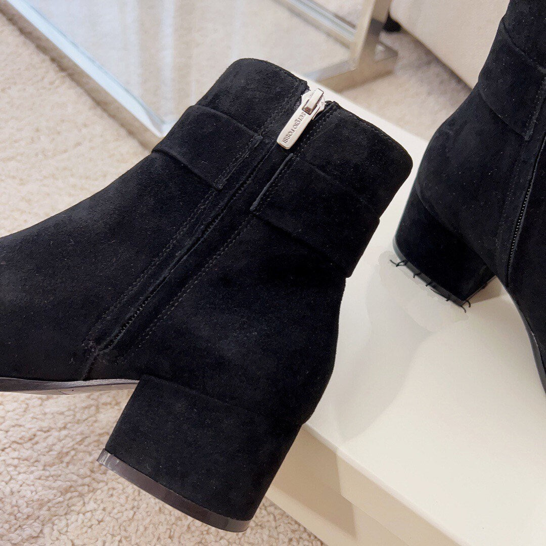 Crystal Buckle round toe boots suede boots