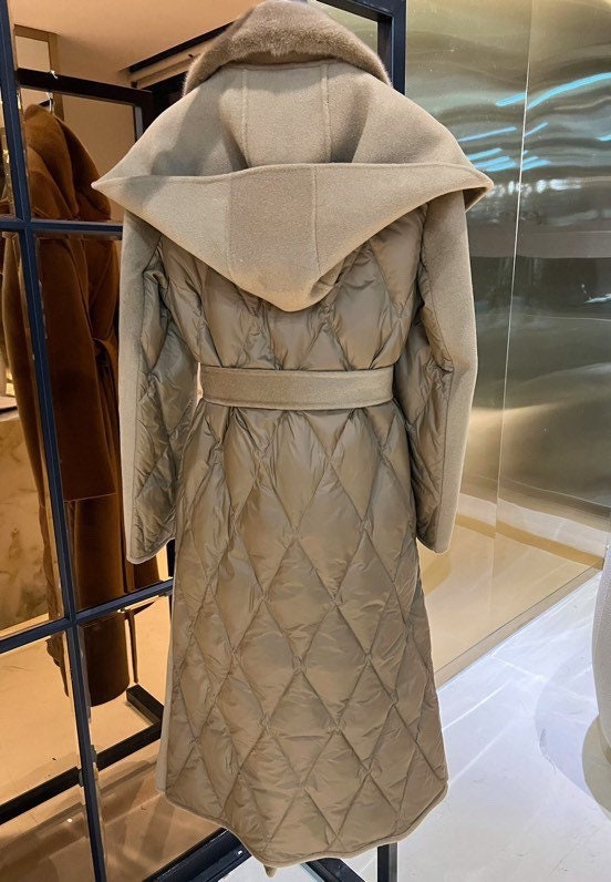 Wool Coat Quilted Down Coat Mink Collar
