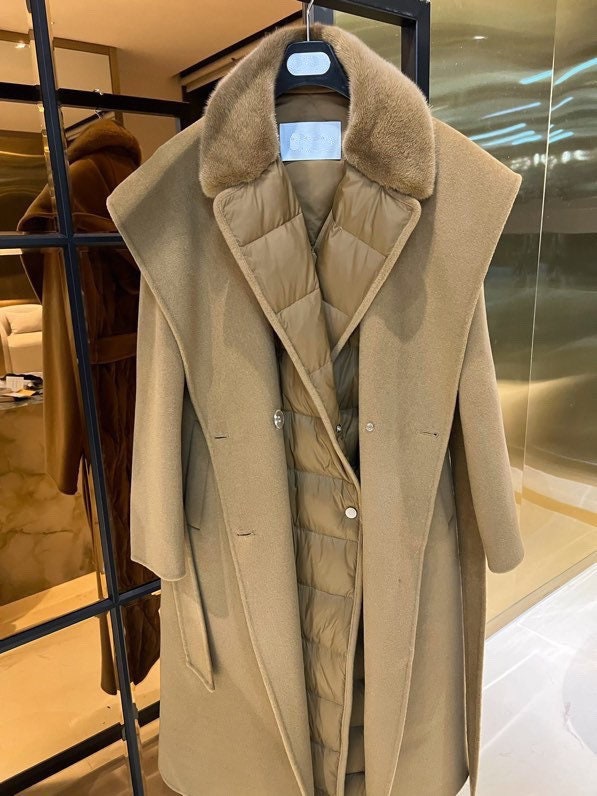 Wool Coat Quilted Down Coat Mink Collar