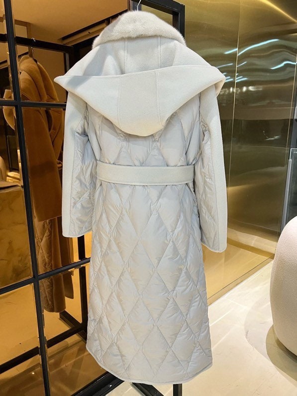 Wool Coat Quilted Down Coat Mink Collar