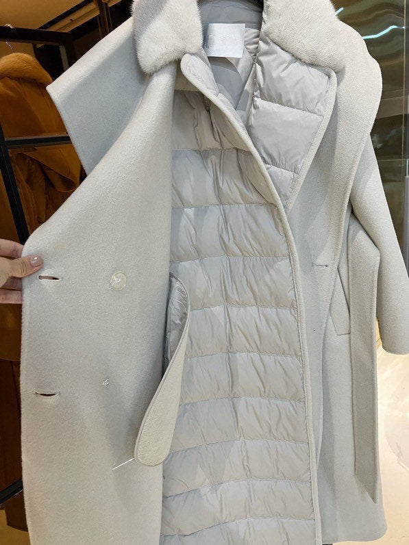 Wool Coat Quilted Down Coat Mink Collar