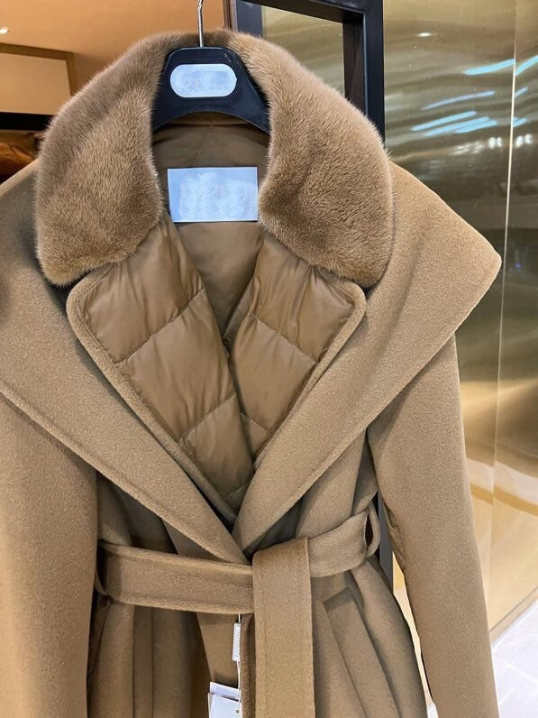 Wool Coat Quilted Down Coat Mink Collar