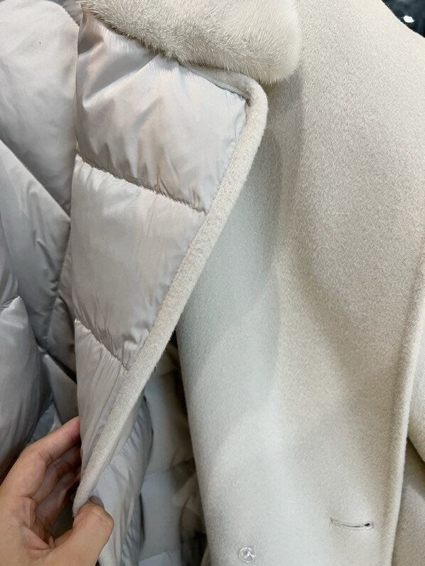 Wool Coat Quilted Down Coat Mink Collar