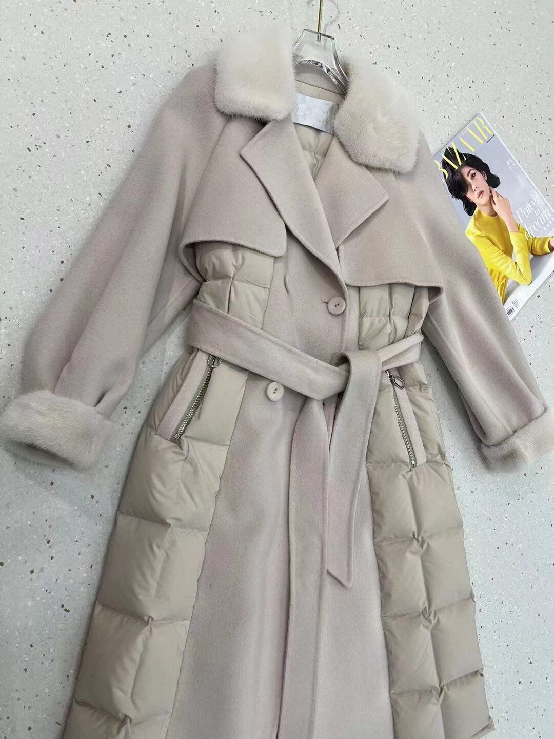 Wool Coat Quilted Down Coat Gray