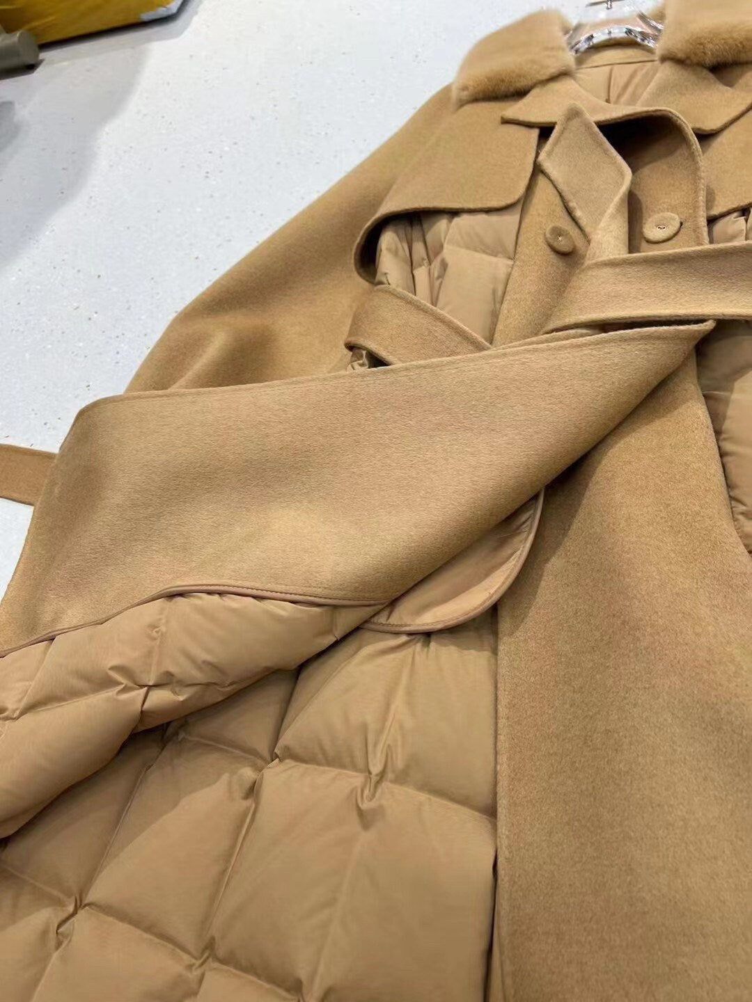 Wool Coat Quilted Down Coat Khaki