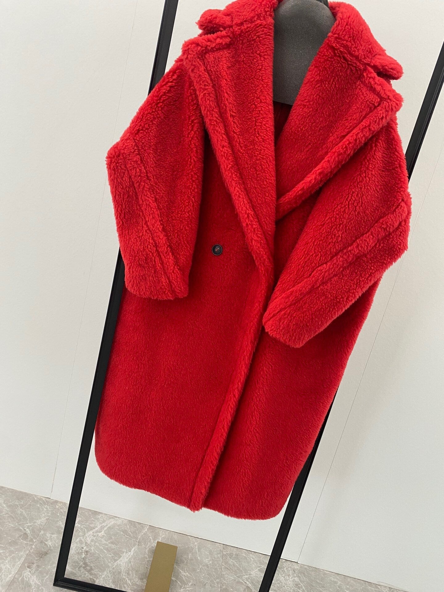 Wool Shearling Teddy Long Coat Loose fit oversized coat True Red