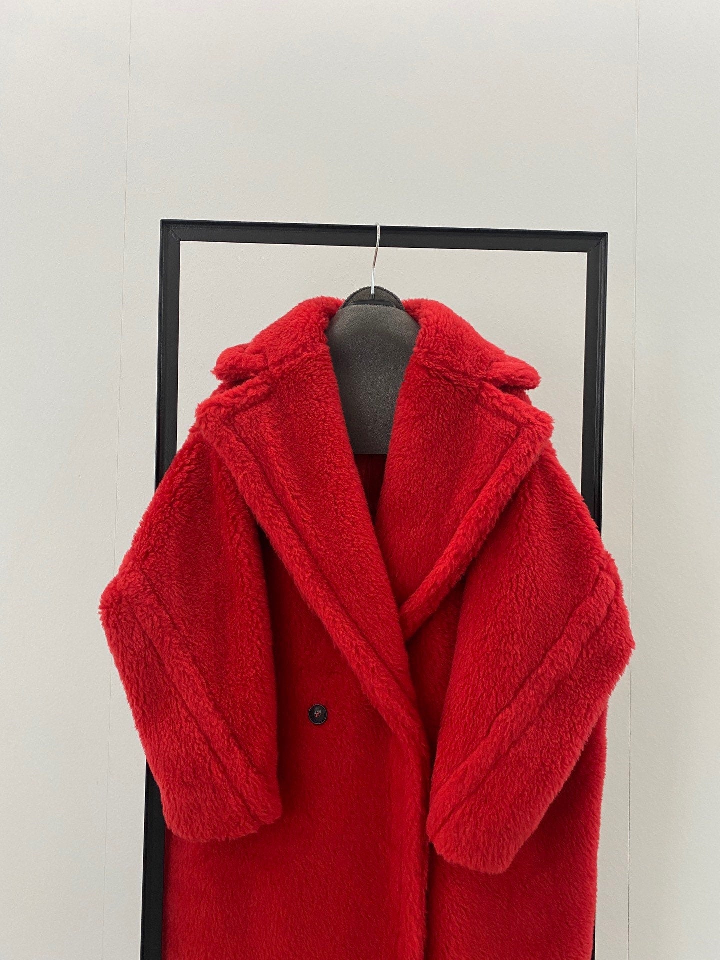 Wool Shearling Teddy Long Coat Loose fit oversized coat True Red