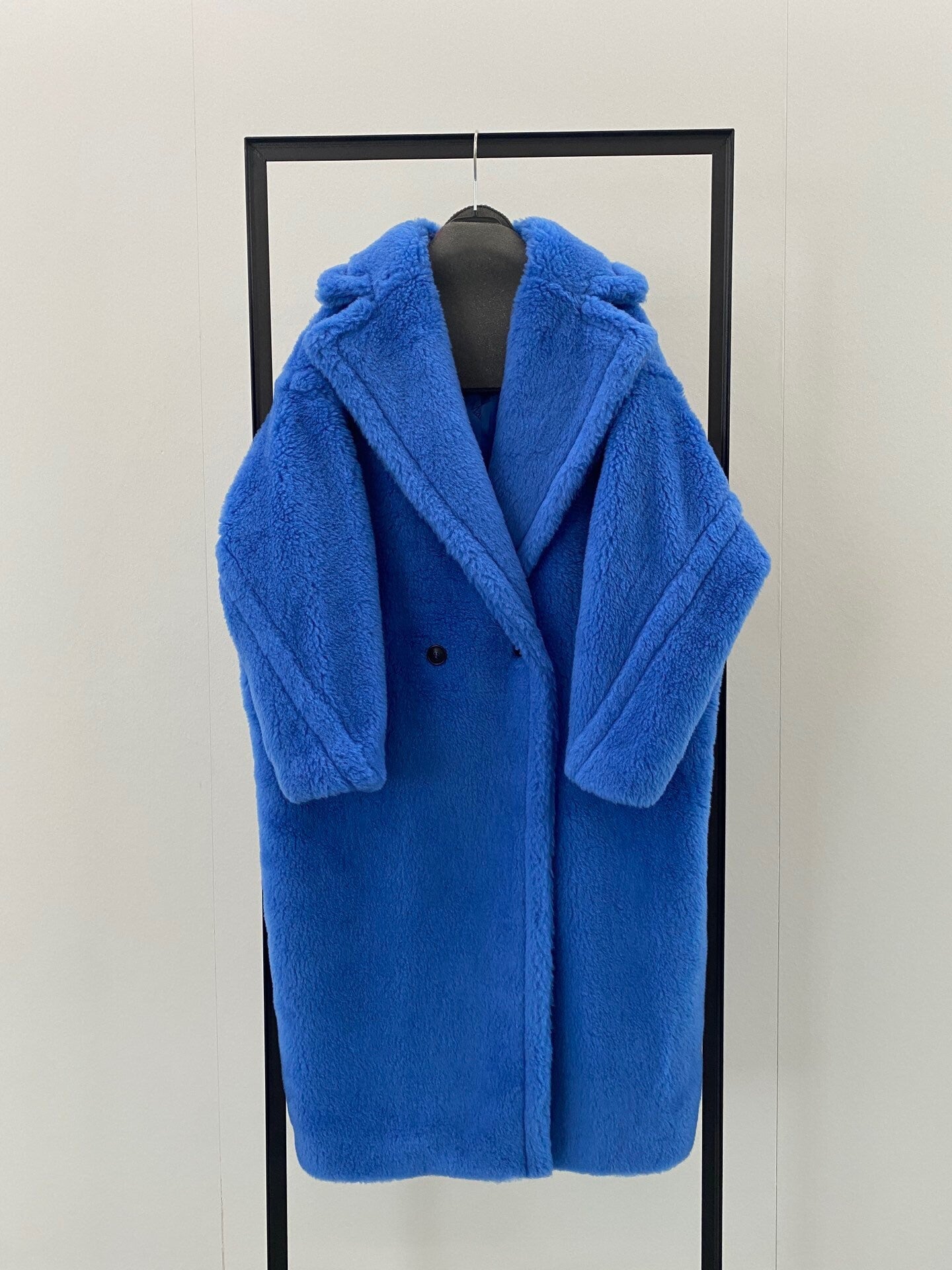 Wool Shearling Teddy Long Coat Loose fit oversized coat Royal Blue