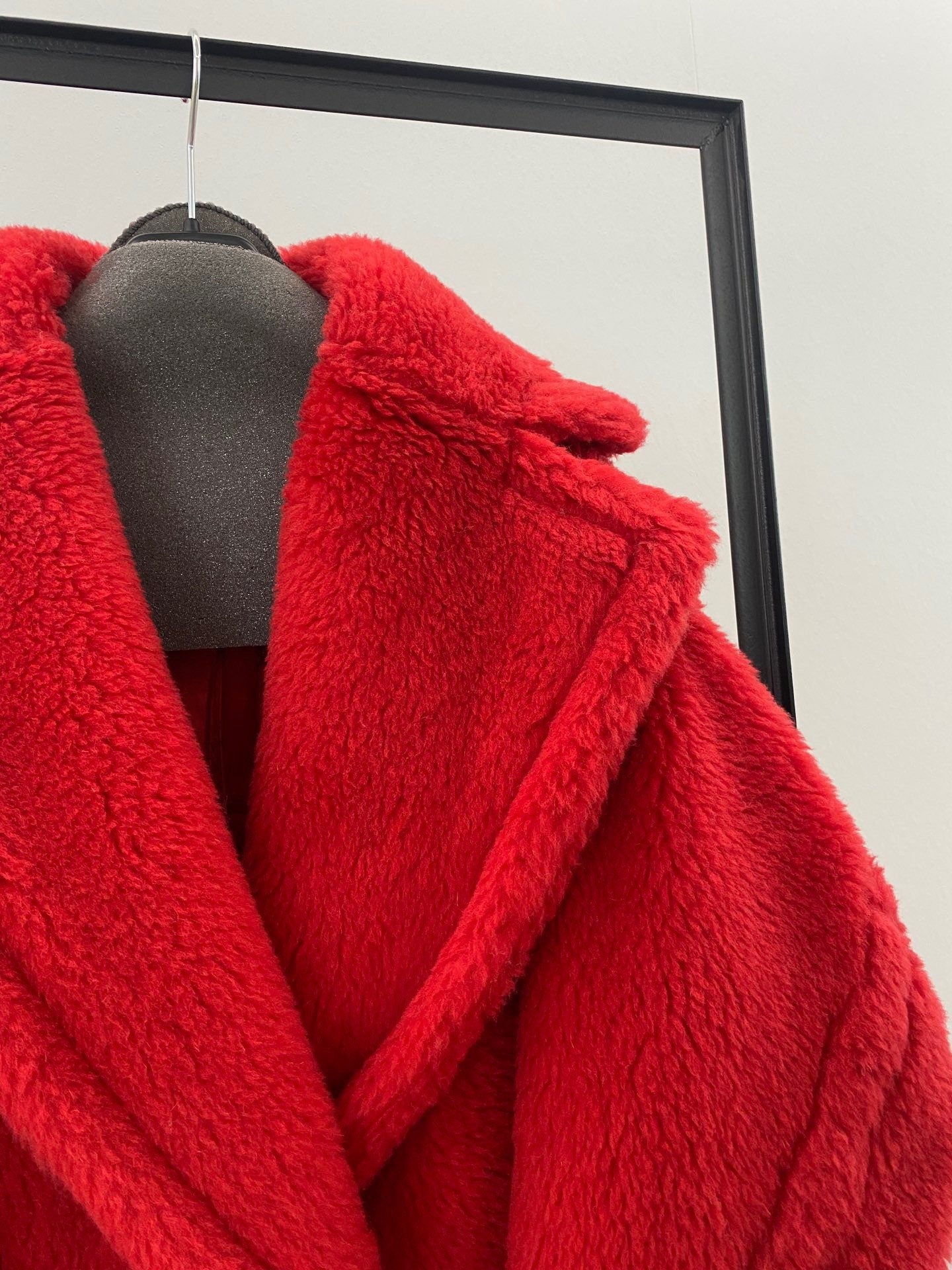 Wool Shearling Teddy Long Coat Loose fit oversized coat True Red