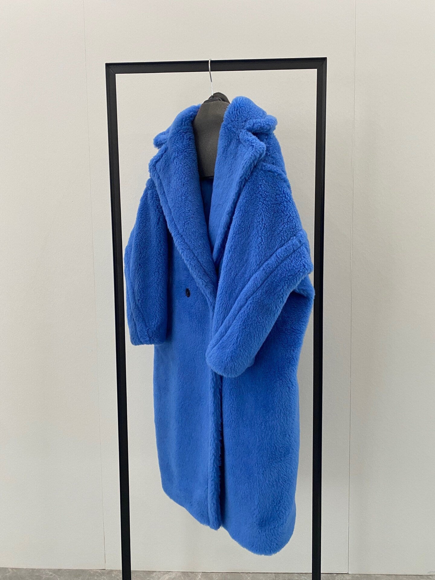 Wool Shearling Teddy Long Coat Loose fit oversized coat Royal Blue
