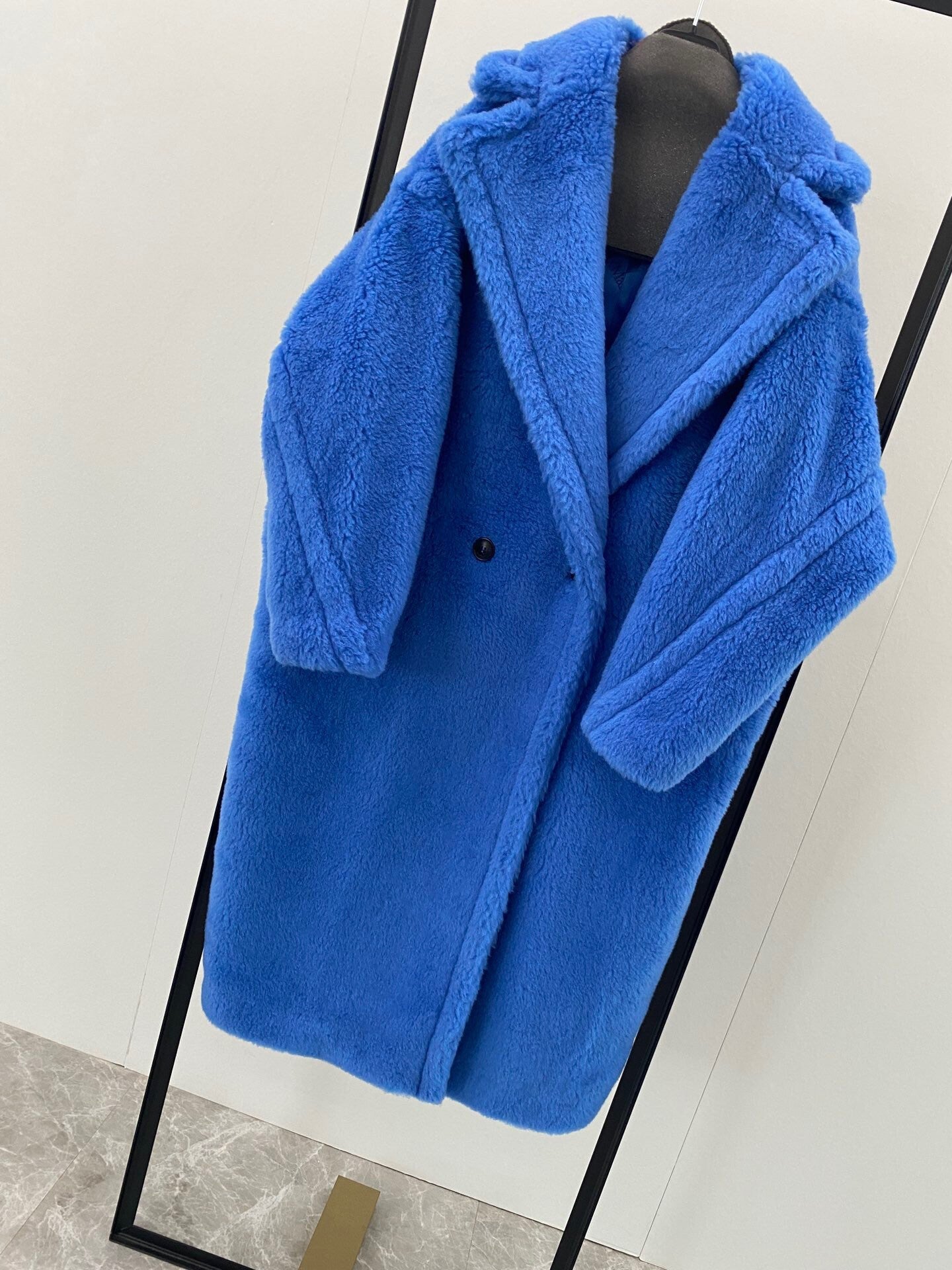 Wool Shearling Teddy Long Coat Loose fit oversized coat Royal Blue