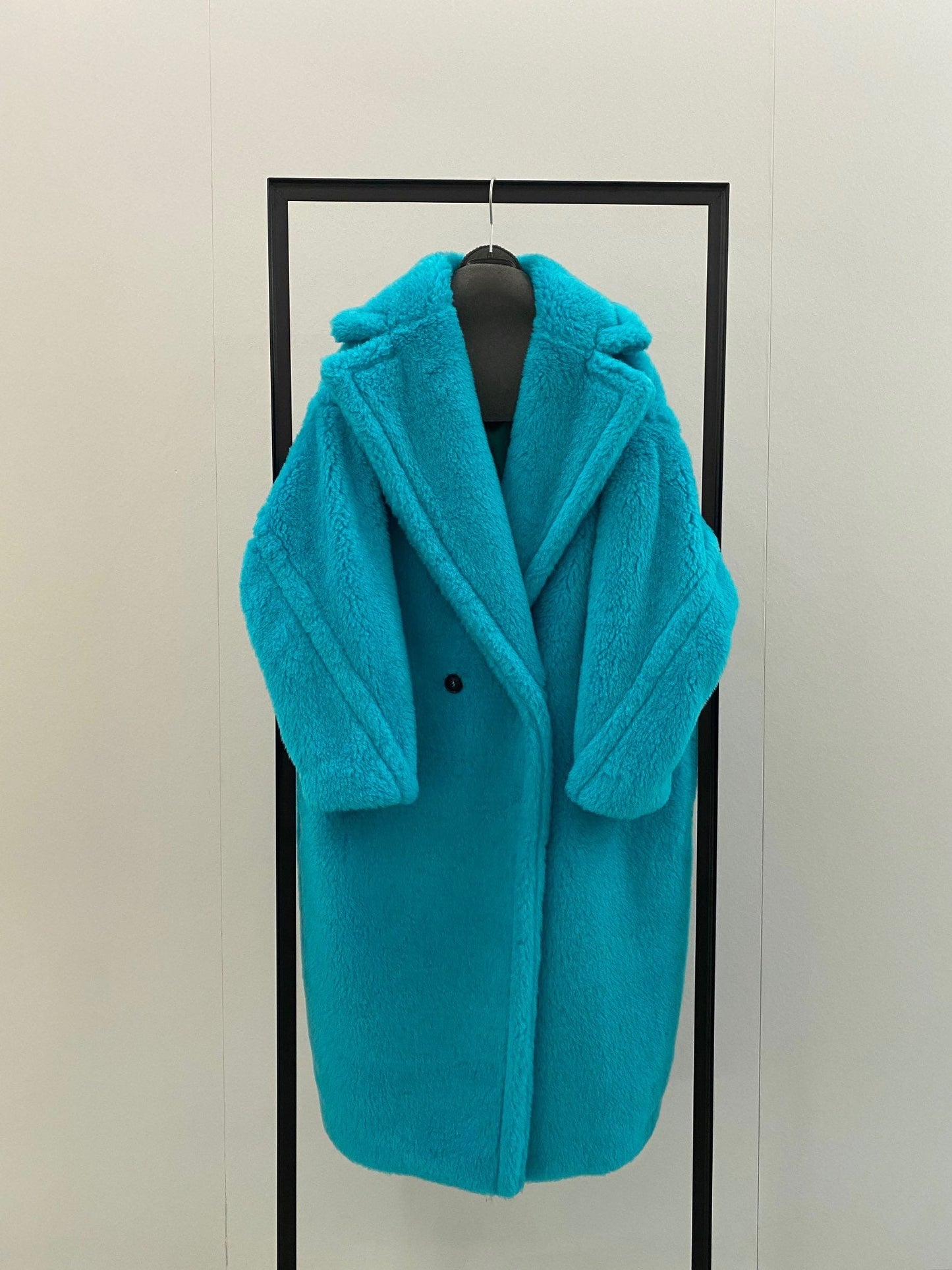 Wool Shearling Teddy Long Coat Loose fit oversized coat Turquoise