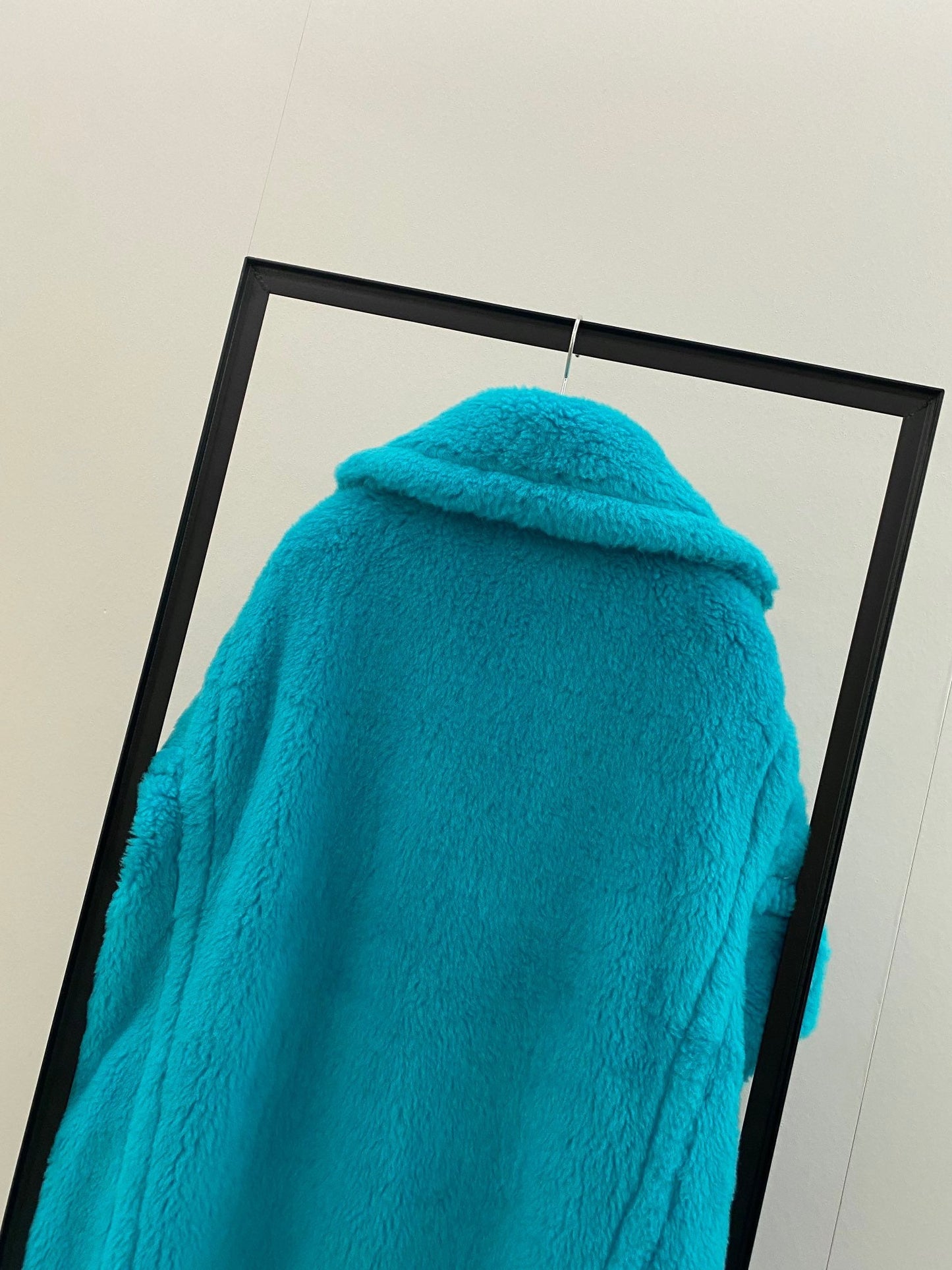 Wool Shearling Teddy Long Coat Loose fit oversized coat Turquoise