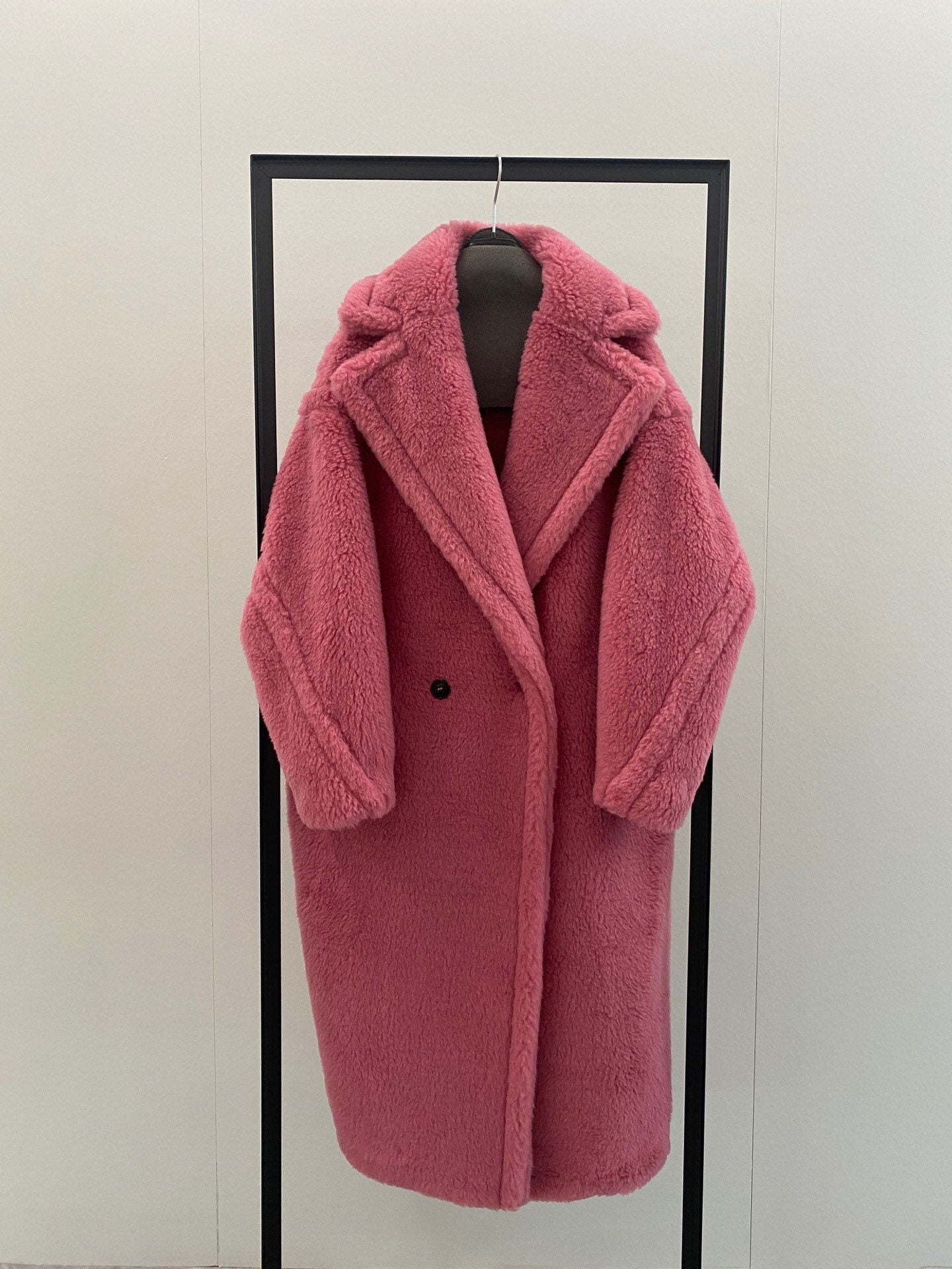 Wool Shearling Teddy Long Coat Loose fit oversized coat Cranberry