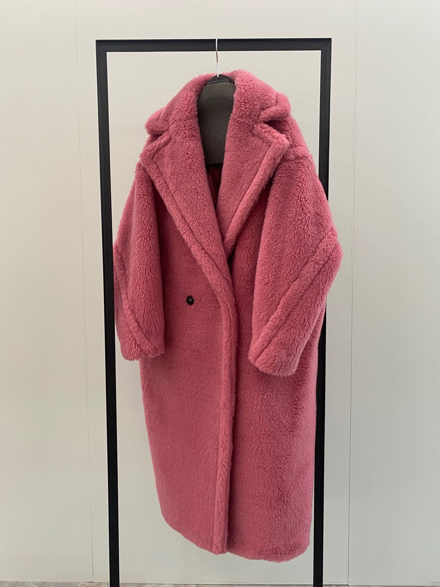 Wool Shearling Teddy Long Coat Loose fit oversized coat Cranberry