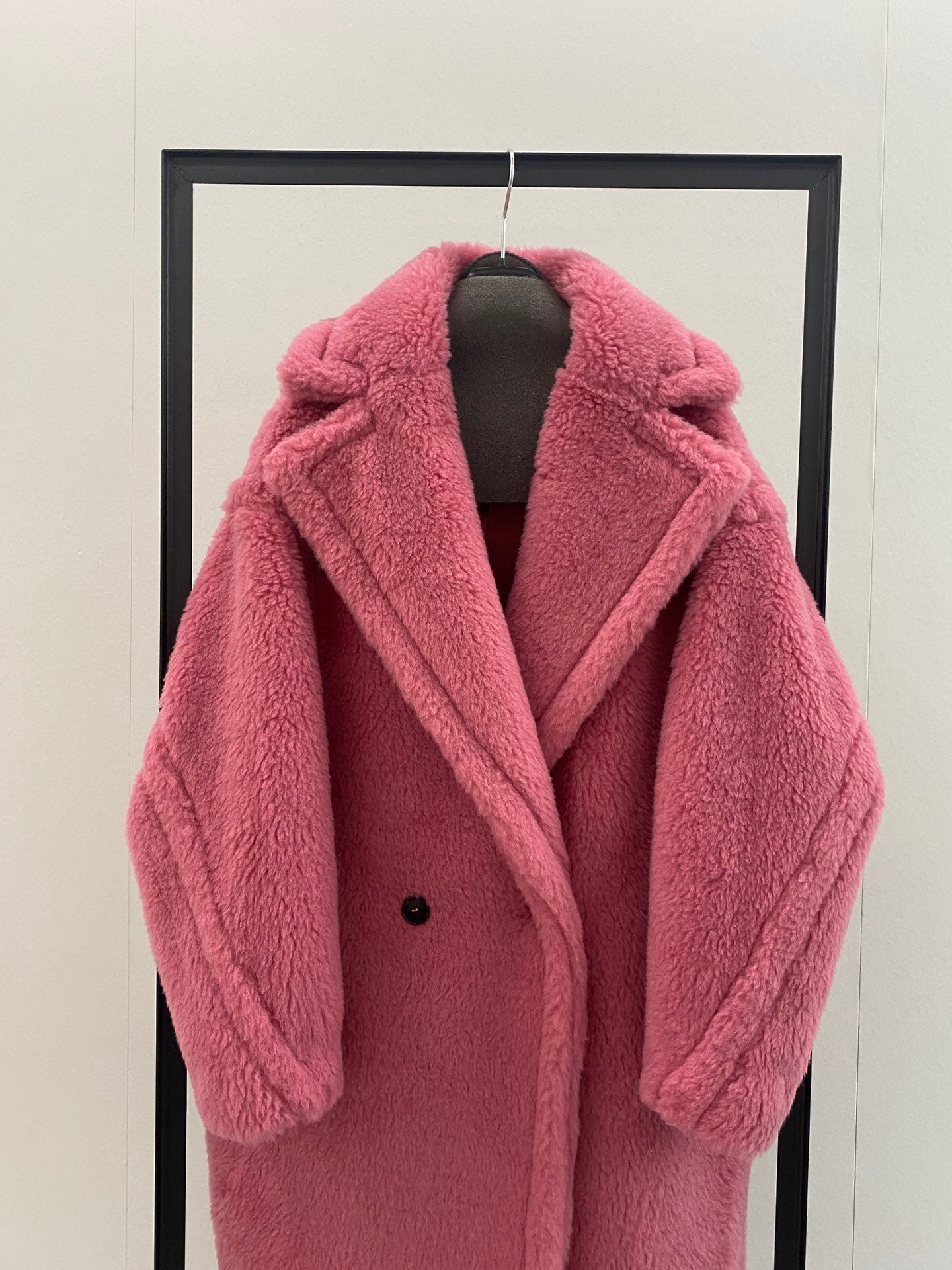 Wool Shearling Teddy Long Coat Loose fit oversized coat Cranberry