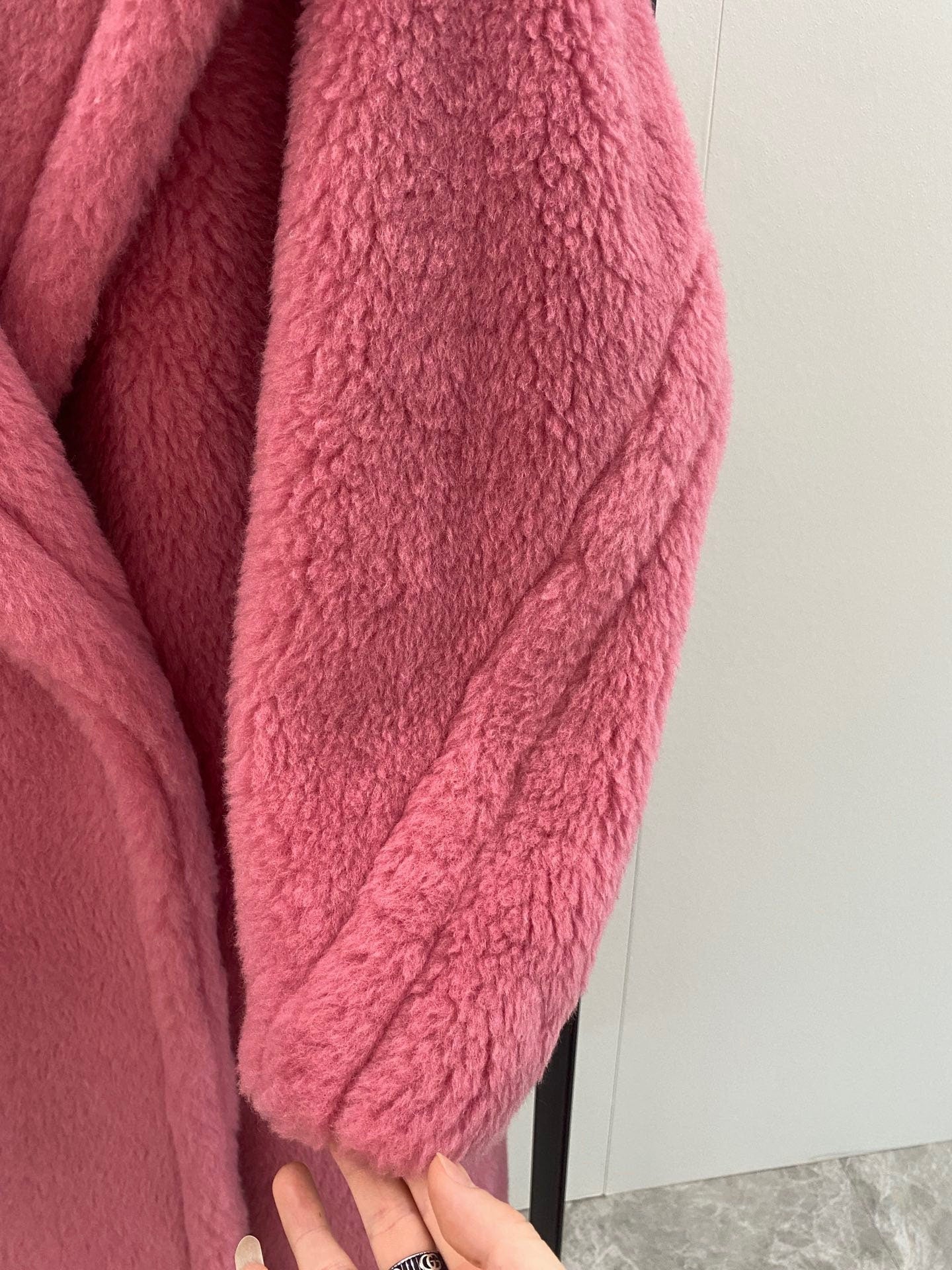 Wool Shearling Teddy Long Coat Loose fit oversized coat Cranberry