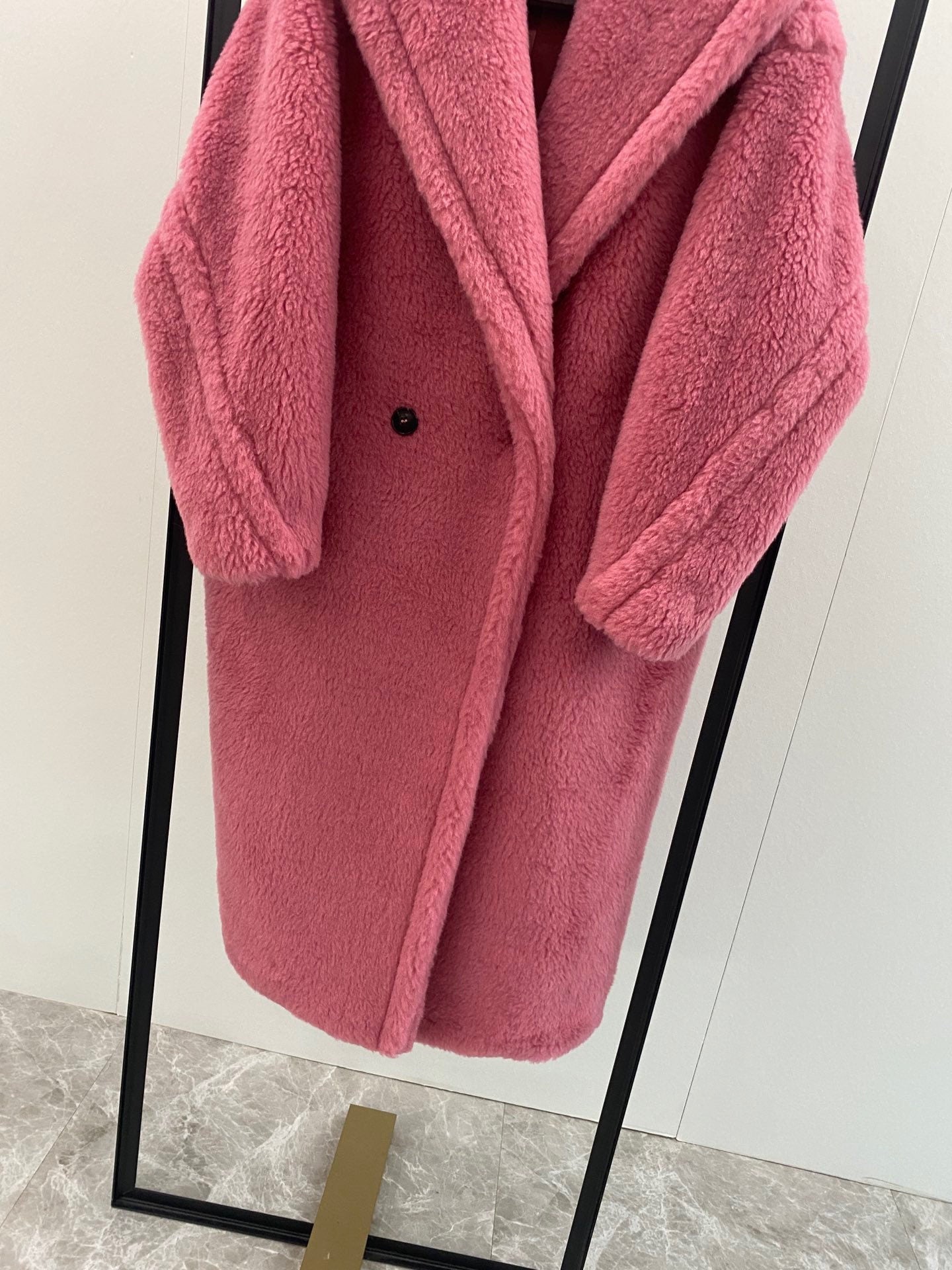 Wool Shearling Teddy Long Coat Loose fit oversized coat Cranberry