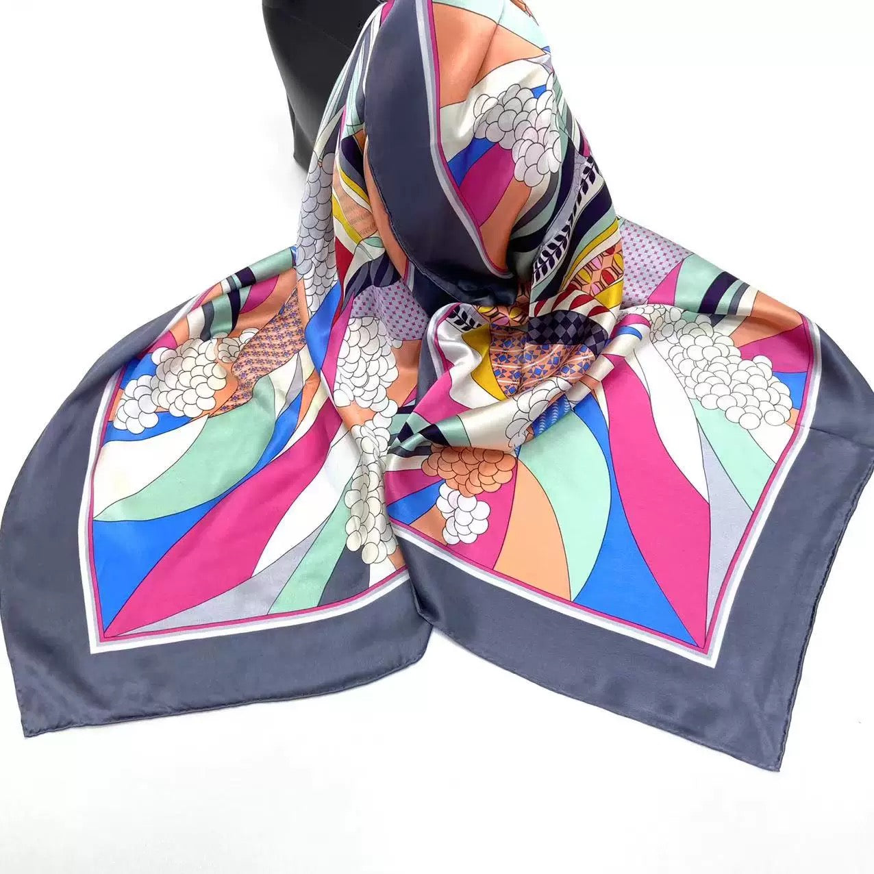 Pure Mulberry Silk Scarf – Lightweight 12 Momme Crepe, 110cm Square Large Wrap Shawl