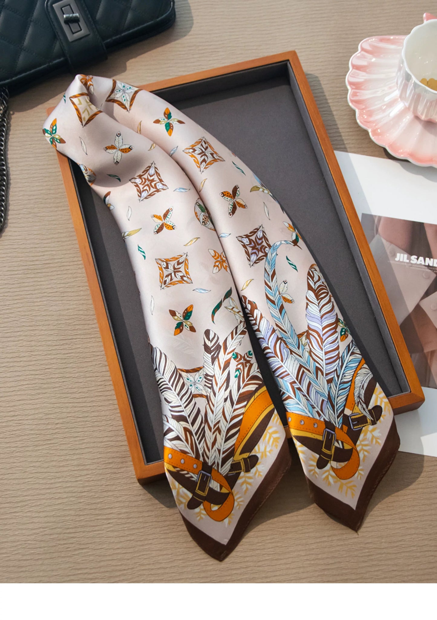 Pure Mulberry Silk Scarf – Lightweight 12 Momme Crepe, 70cm Square
