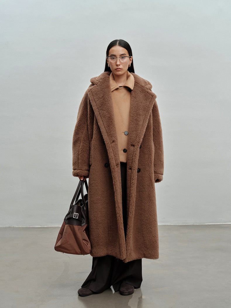 Extended Length Teddy Coat Loose fit Oversized Coat Caramel