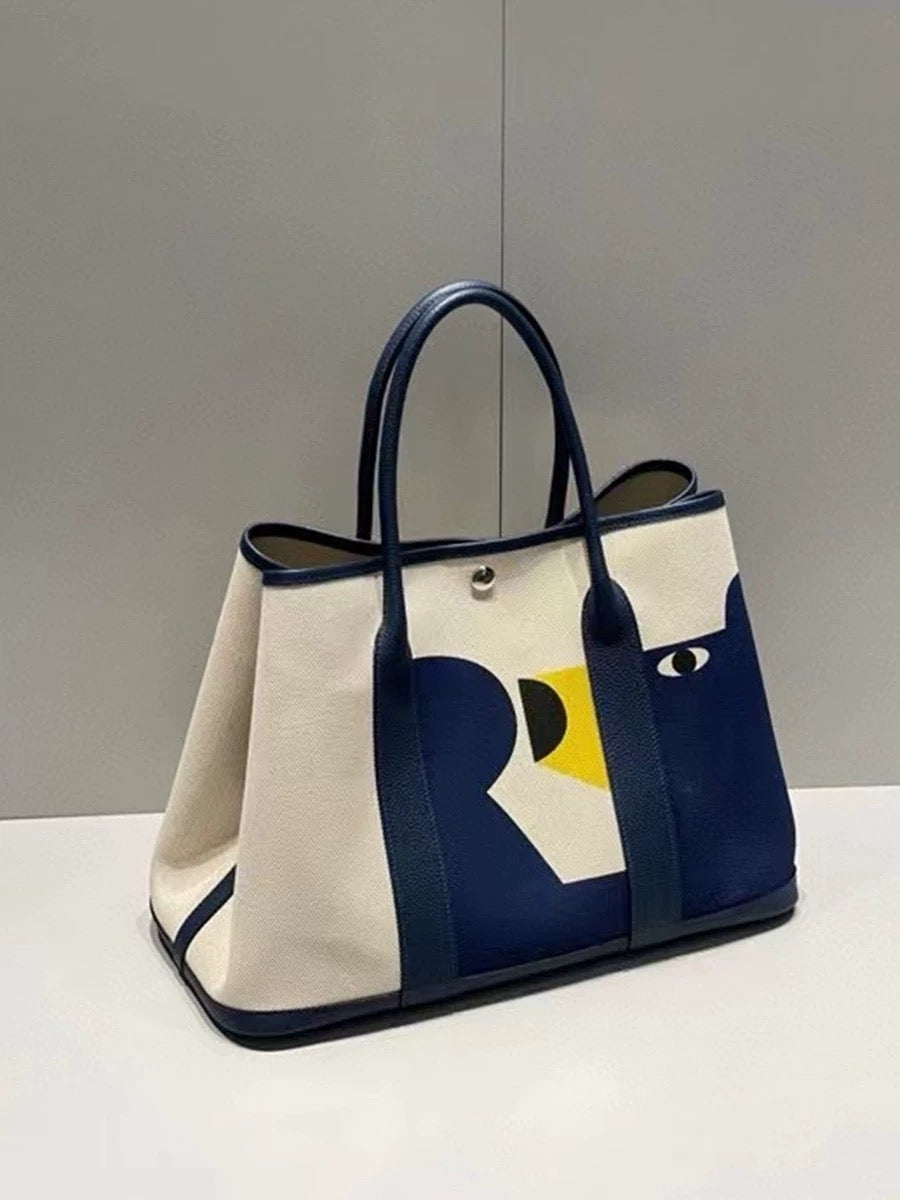 Garden Party Bag Tote Bag “Teddy” Blue/Beige