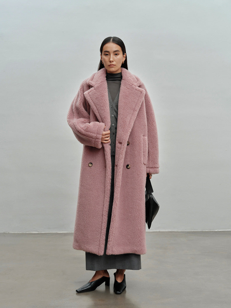 Extended Length Teddy Coat Loose fit Oversized Coat Foggy Pink