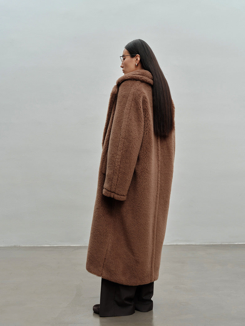 Extended Length Teddy Coat Loose fit Oversized Coat Caramel