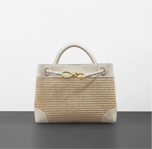 Small Andiamo Bag #2261 Two Tone Raffia and Cow White
