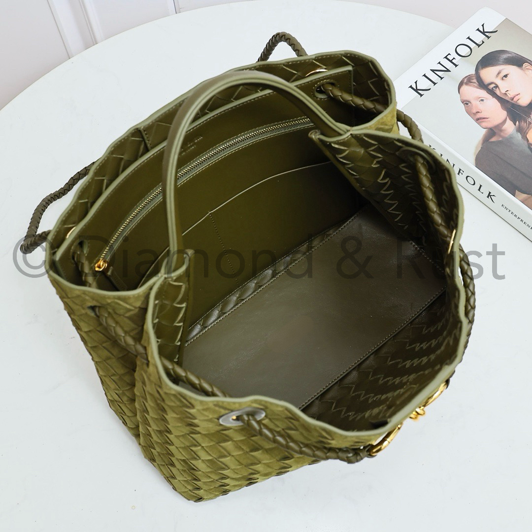 Medium Andiamo Bag #2261-1 Olive Green Suede