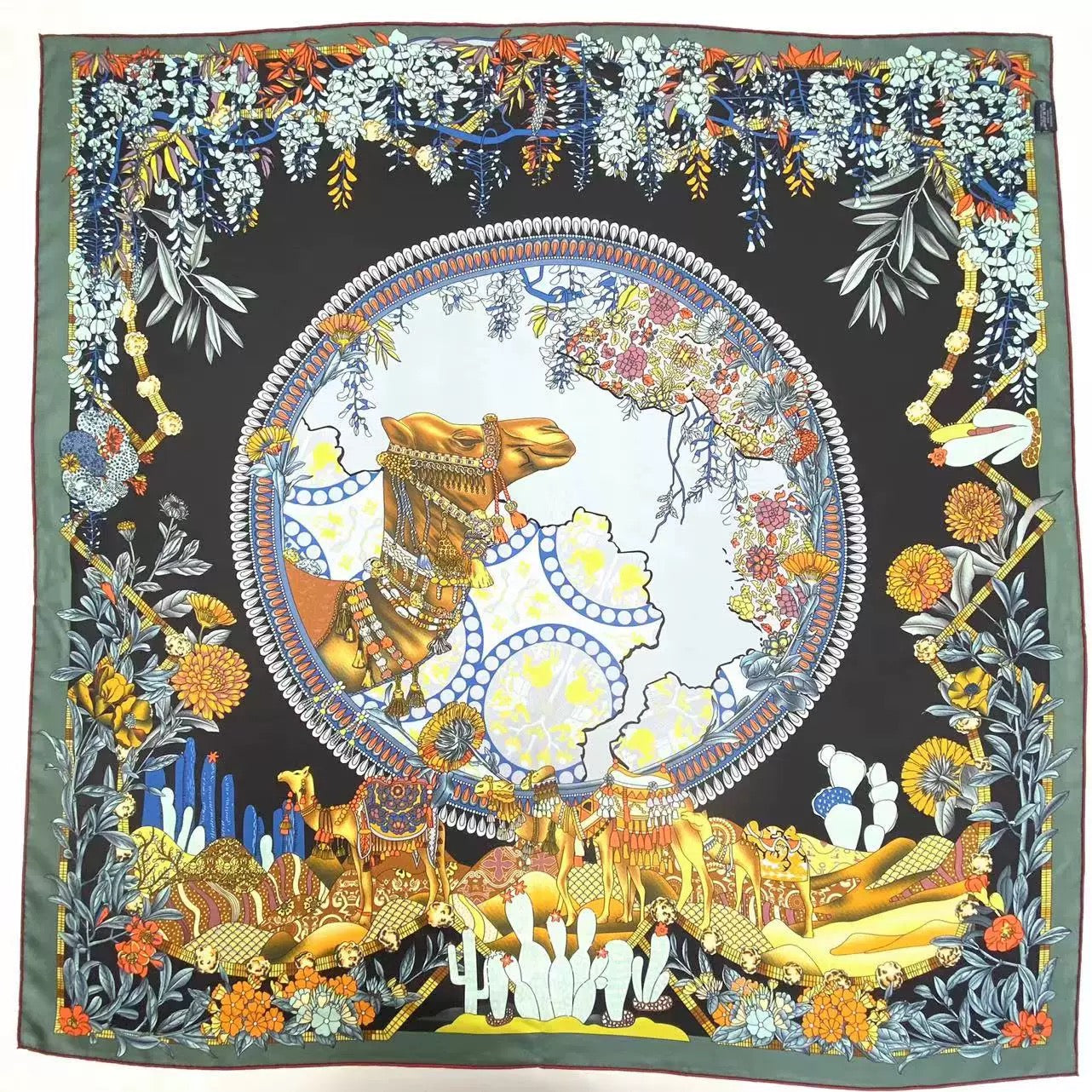 Double-Sided Two-Tone Twill Silk Scarf 16 Momme 100% Mulberry Silk, 110cm Large Square Wrap Shawl