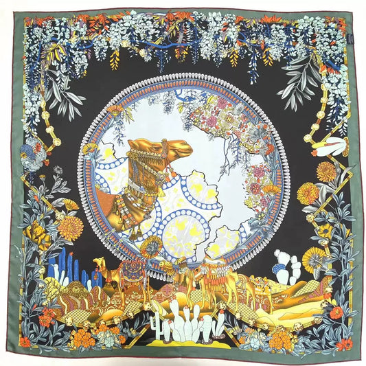 Double-Sided Two-Tone Twill Silk Scarf 16 Momme 100% Mulberry Silk, 110cm Large Square Wrap Shawl