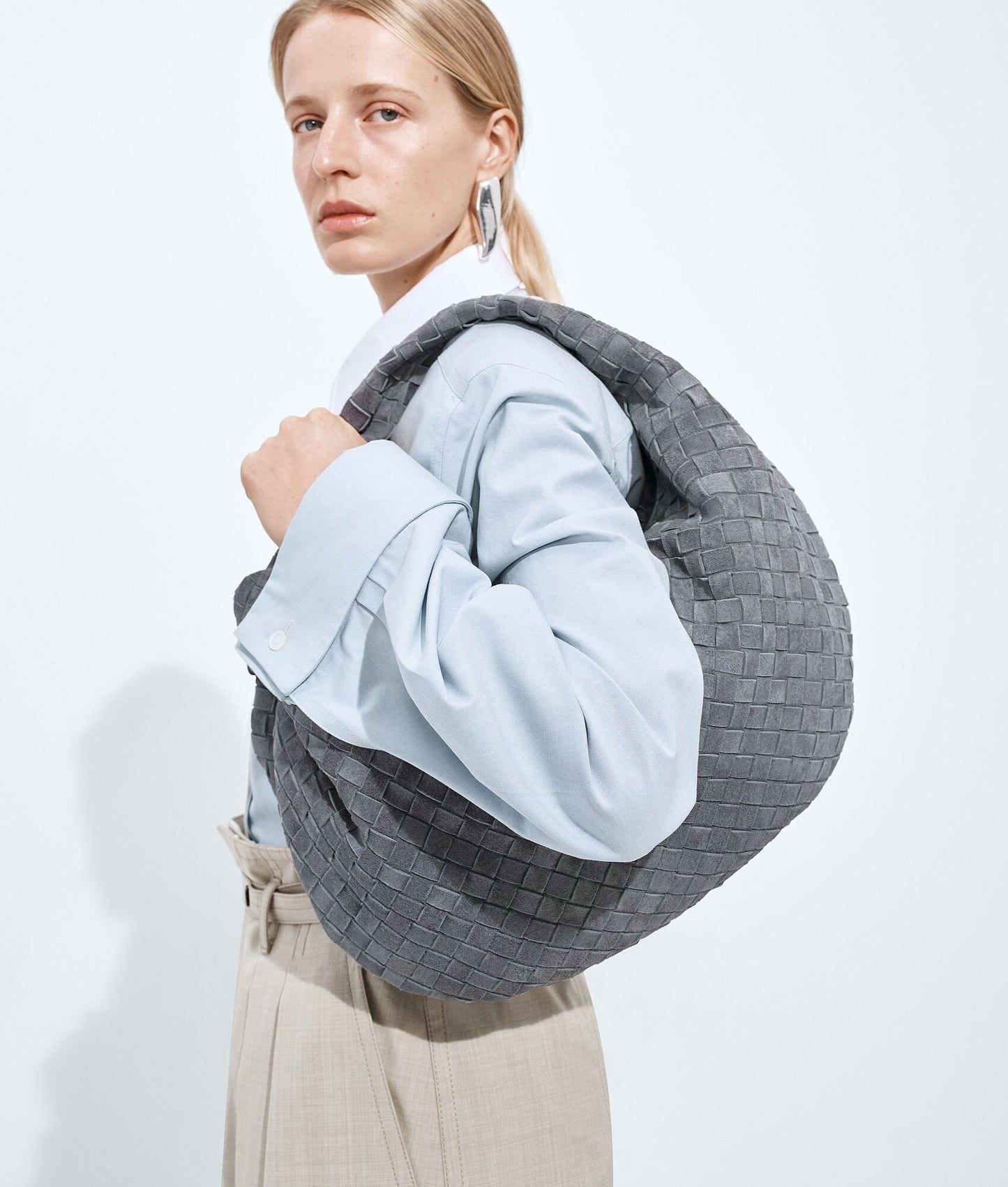 New Large Jodie Round Shoulder Bag #2287 Gray Suede