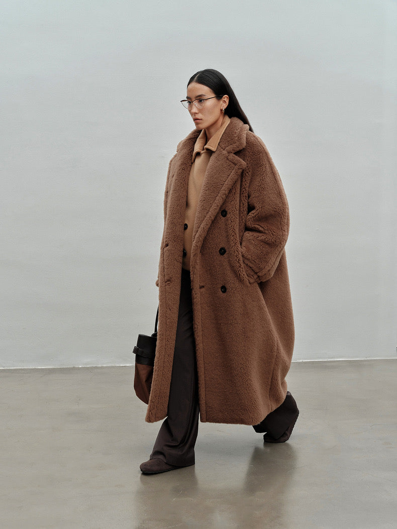 Extended Length Teddy Coat Loose fit Oversized Coat Caramel