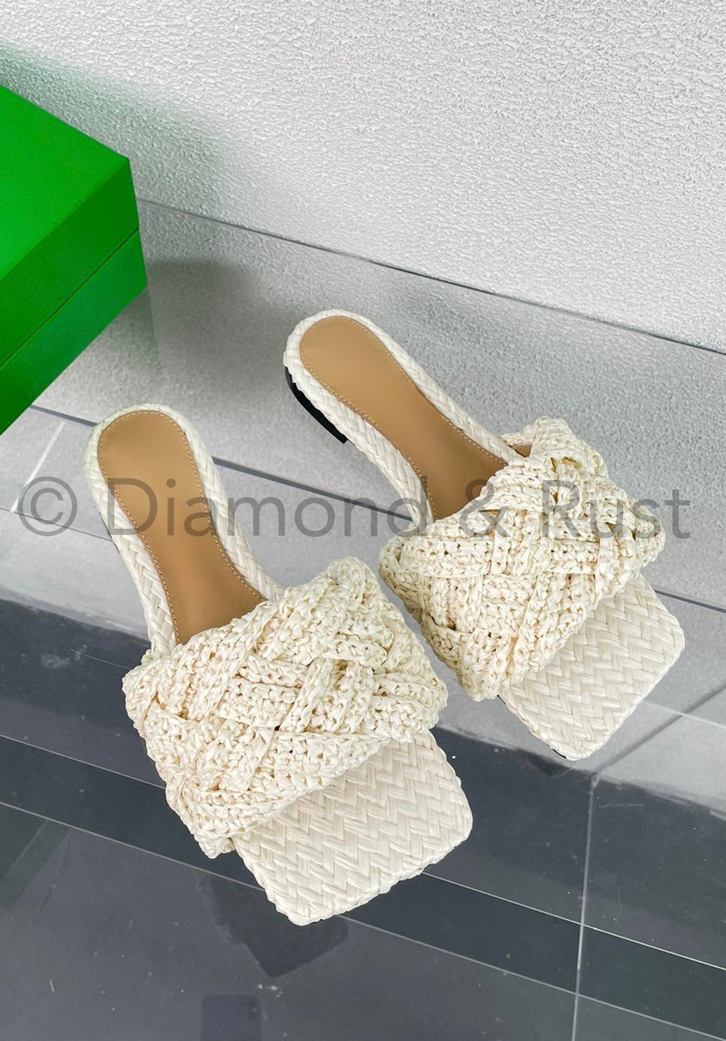 Lido Intrecciato Raffia Flat Sandals Shoes