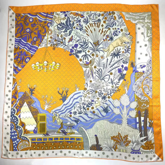Double-Sided Two-Tone Twill Silk Scarf 16 Momme 100% Mulberry Silk, 110cm Large Square Wrap Shawl