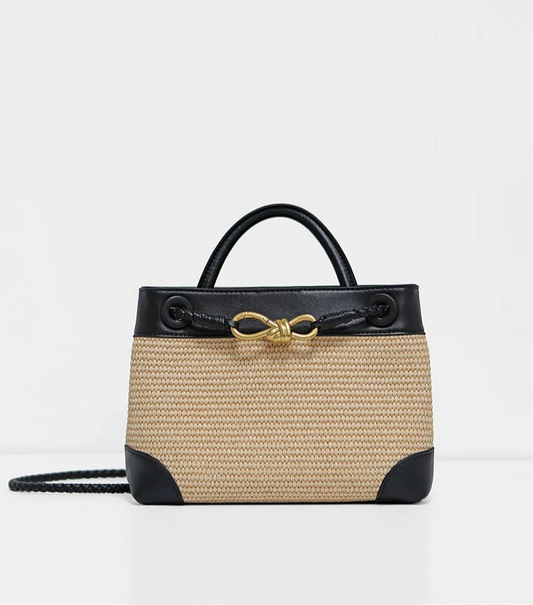 Small Andiamo Bag #2261 Two Tone Raffia and Cow White