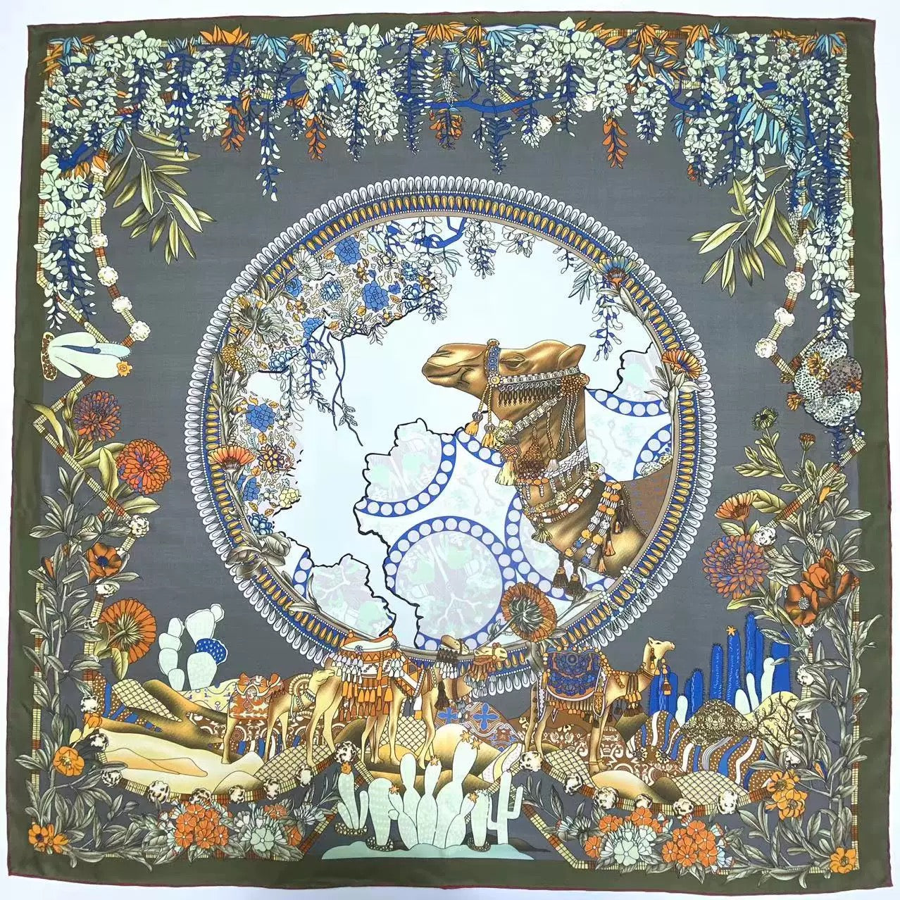 Double-Sided Two-Tone Twill Silk Scarf 16 Momme 100% Mulberry Silk, 110cm Large Square Wrap Shawl