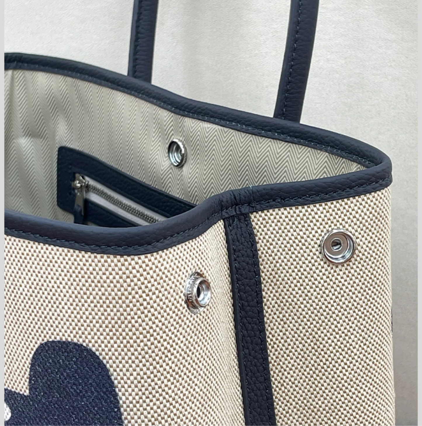 Garden Party Bag Tote Bag “Teddy” Blue/Beige