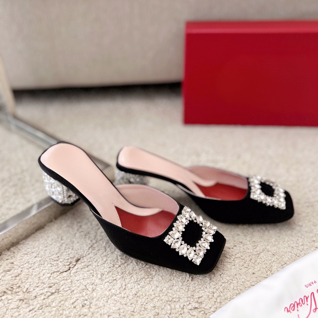 Jewel Heel Rhinestone Buckle Mule