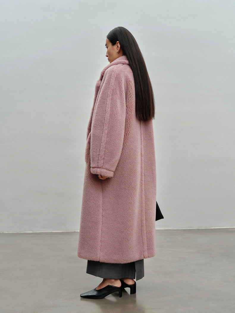 Extended Length Teddy Coat Loose fit Oversized Coat Foggy Pink