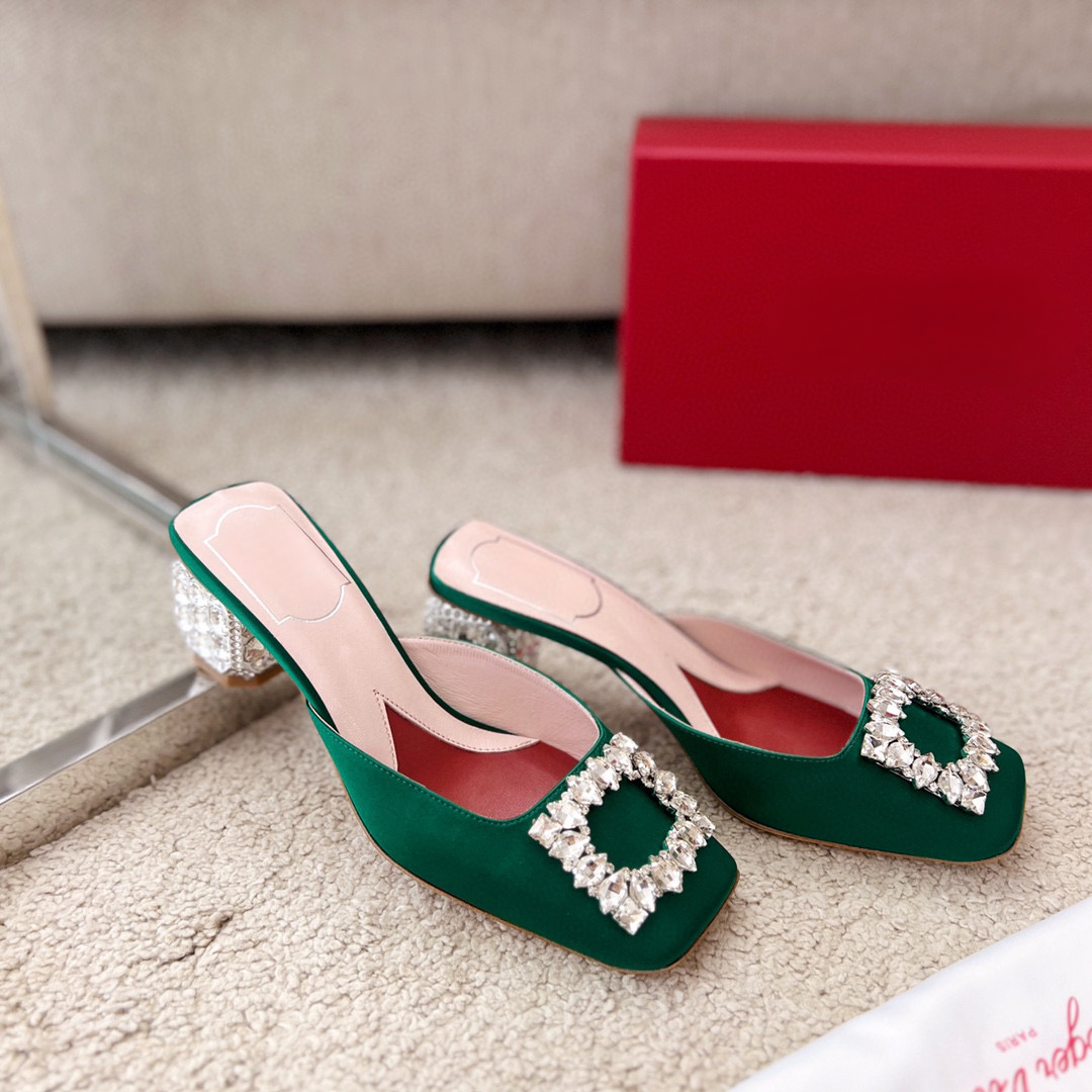 Jewel Heel Rhinestone Buckle Mule