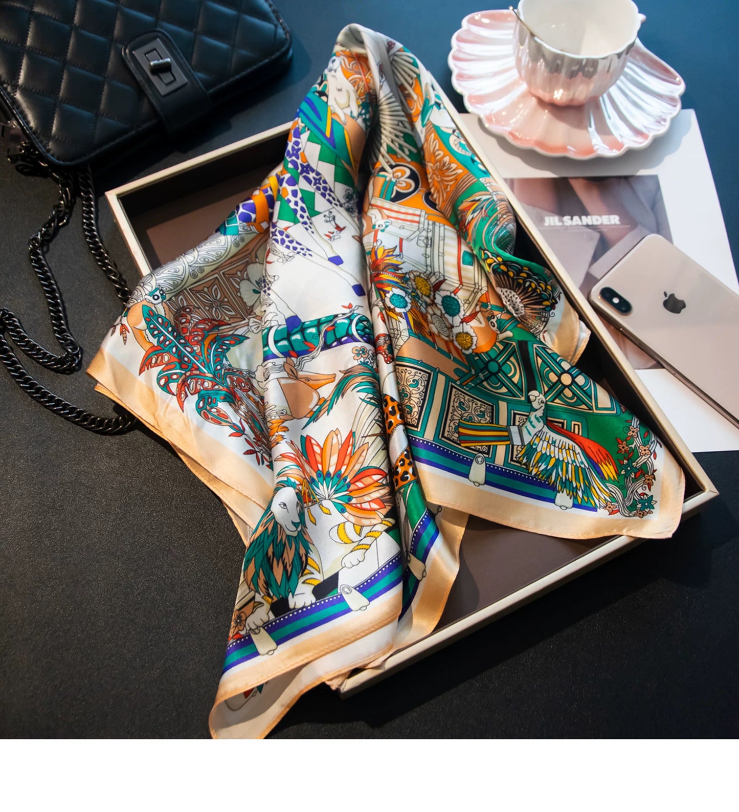 Pure Mulberry Silk Scarf – Lightweight 12 Momme Crepe, 70cm Square