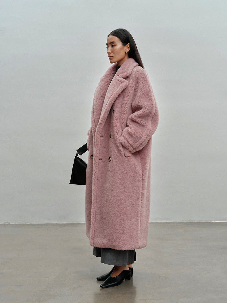 Extended Length Teddy Coat Loose fit Oversized Coat Foggy Pink