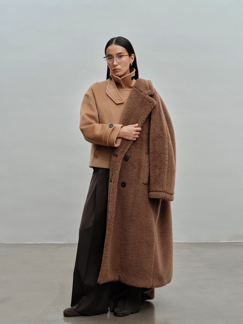 Extended Length Teddy Coat Loose fit Oversized Coat Caramel