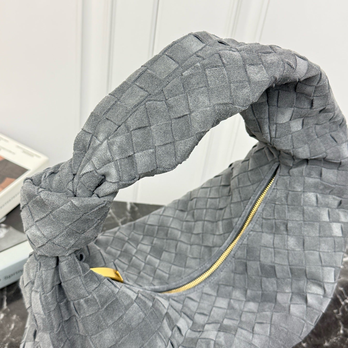 New Large Jodie Round Shoulder Bag #2287 Gray Suede