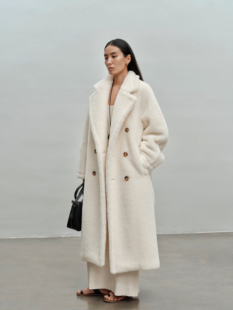 Extended Length Teddy Coat Loose fit Oversized Coat White